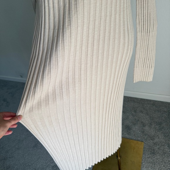 Loulou Studio $439 Uturoa Ribbed Long Sleeve Midi Dress Silk Cotton Beige Small - Picture 4 of 10